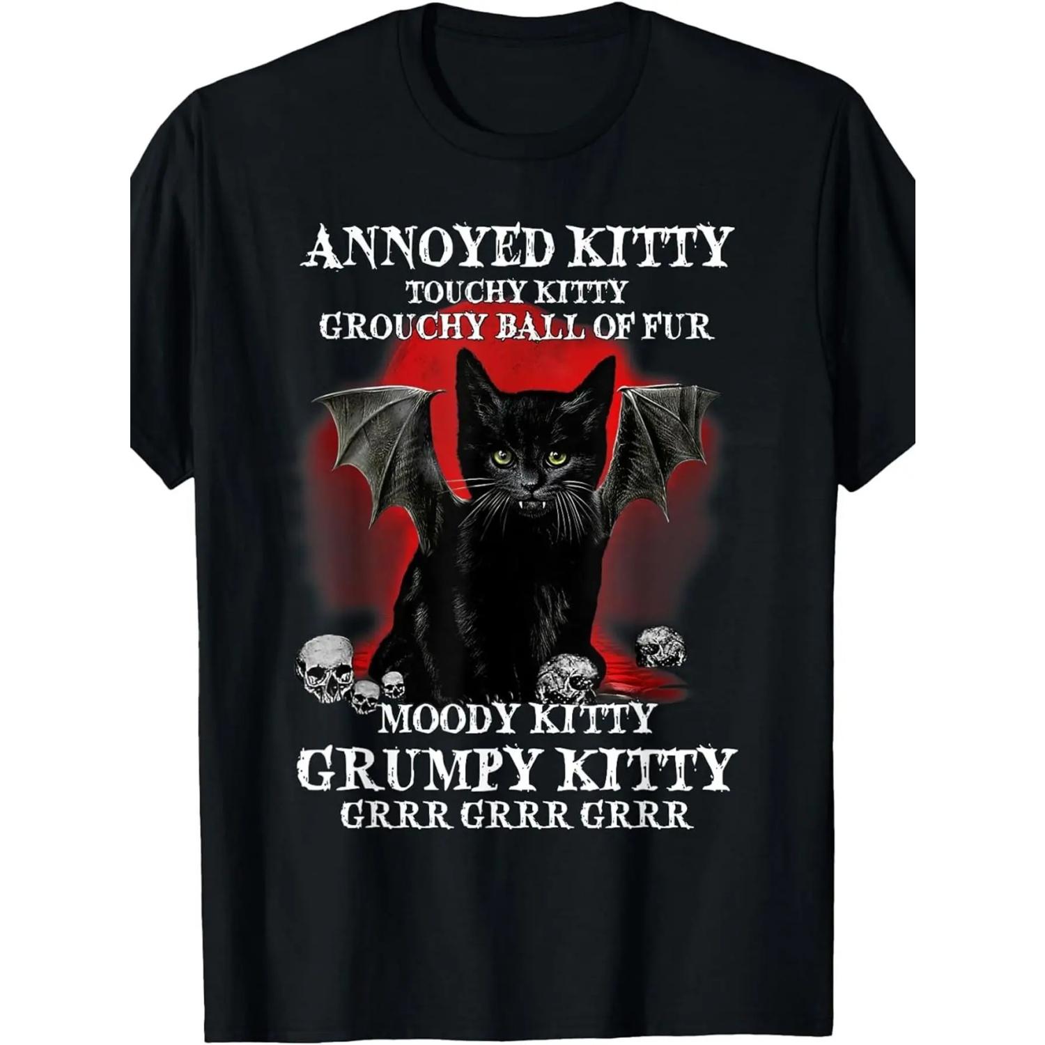 

Dracula Vampire Cat Costume, Horror Devil Cat Halloween Fun T-shirt, Fashion Print, Ideal Choice for Enthusiasts S чёрный