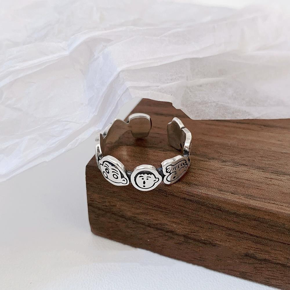 Retro Cartoon Adjustable Ring - Women’s Doraemon, Gingerbread Man, Shin-chan, Cat Design Adjustable Open