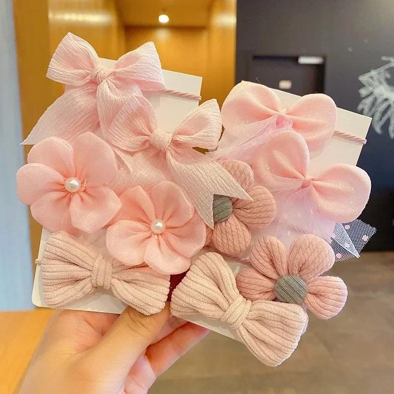 10 Pcs/Set New Baby Girl Cute Colors Flower Hair Bands Ponytail Holder Chilren Soft Scrunchies Rubber Kids Hair Accessories
