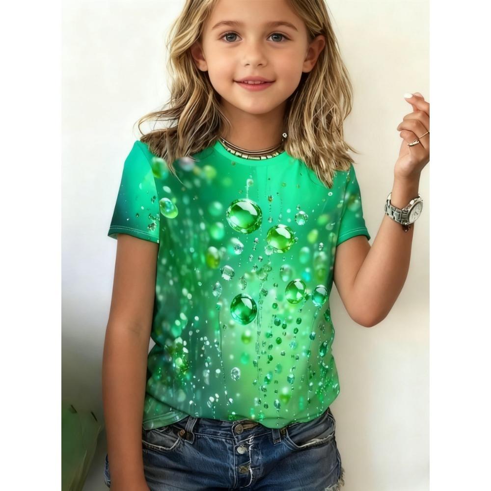 Children's Cute Waterdrops 3D Printing T-shirts Girls Party Fashion Soft Comfortable T-shirts Kids Top