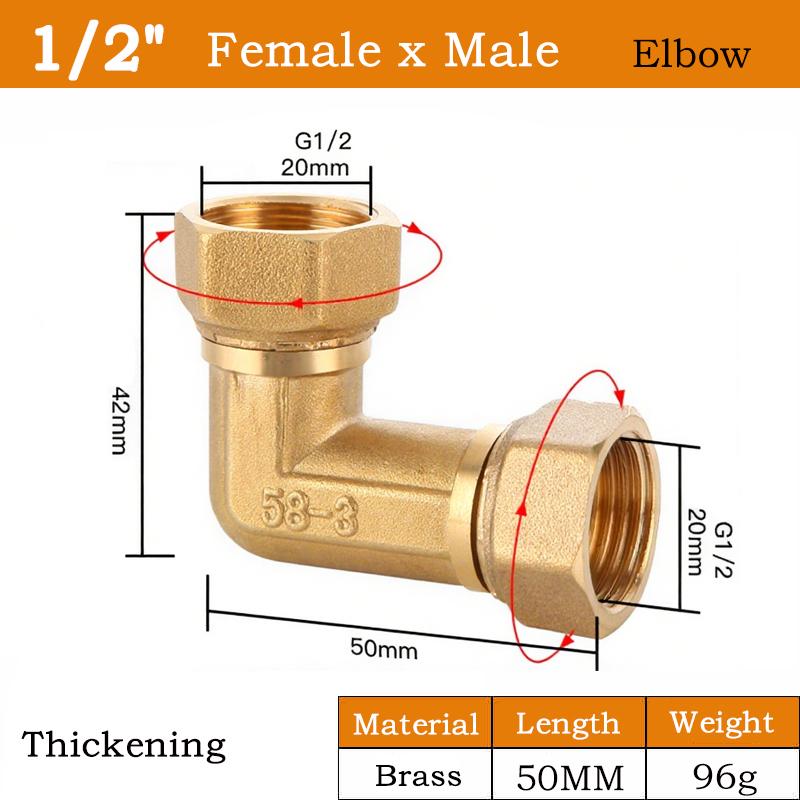 Fiting din alamă pentru țevi BSP de 1/2" Filet interior/exterior Cot Tip Fitinguri pentru țevi de cupru Adaptor apă ulei gaz