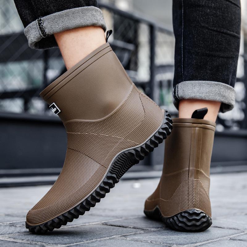 Men's Waterproof Non-slip Rain Boots - Durable, Eco-friendly PVC Ankle Overshoes for Outdoor Commuting