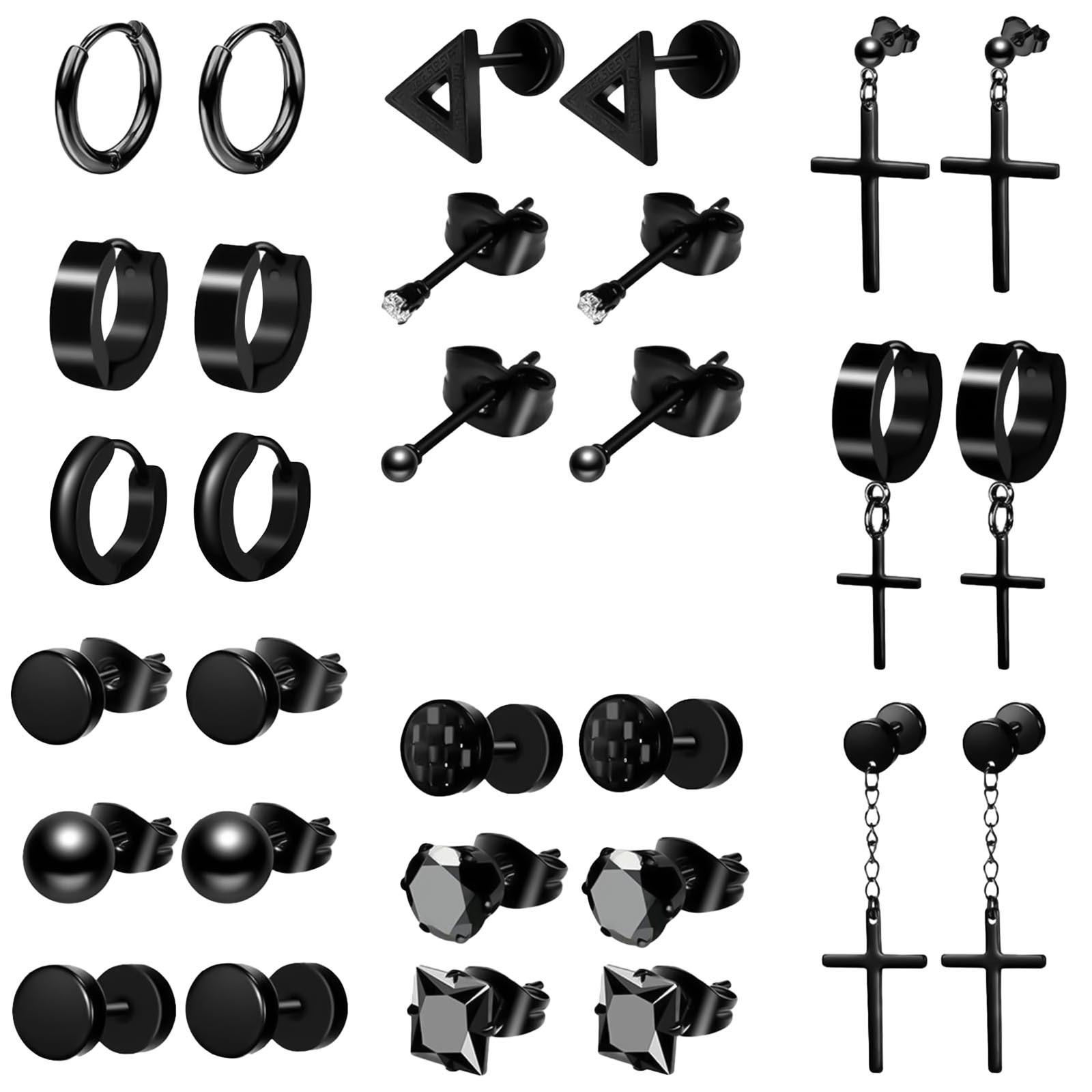 

1 Pairs Of Stainless Steel Men s Earrings Black Perforated Clip Type One Size чёрный
