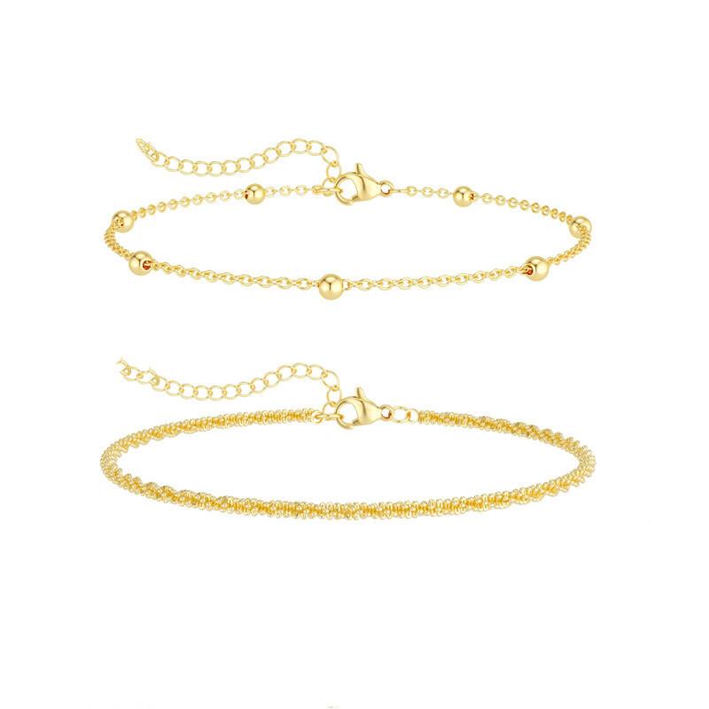 Minimalist Versatile Gypsy Double-layer Sparkling Premium Delicate Copper Bead Chain Double-layer Foot Chain Women