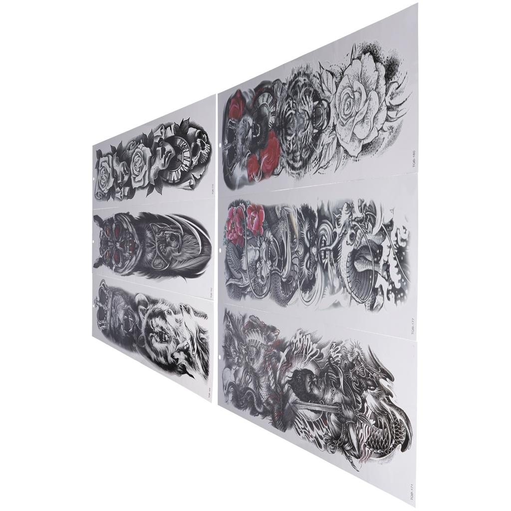 6 Sheets Full Arm Tattoo Sticker Men Women Waterproof Party Fashionable Temporary Tattoo Sticker