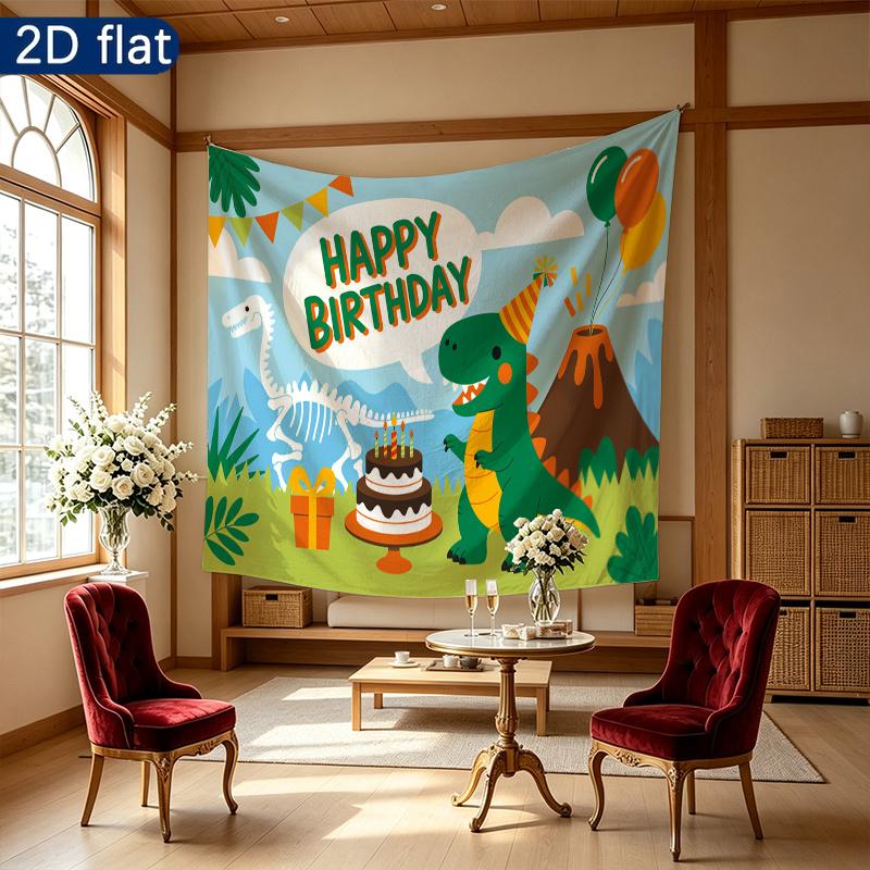 Polyester Dinosaur Birthday Backdrop Banner, Colorful Party Decor for Wall & Photo Booth