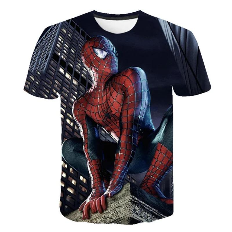 Summer Men's 3D Printed Marvel Superhero Spider-Man Pattern T-Shirt - Street Round-neck Short Sleeve Adult Sports Shirt
