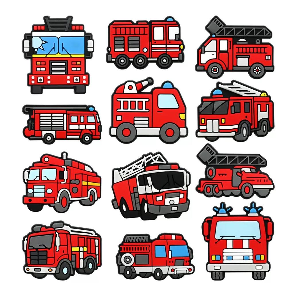9-12pcs Construction Truck Shoe Charms Car Shoes Accessories Decoration Buckle Fit Clog Sandal Wristbands For Christmas Birthday