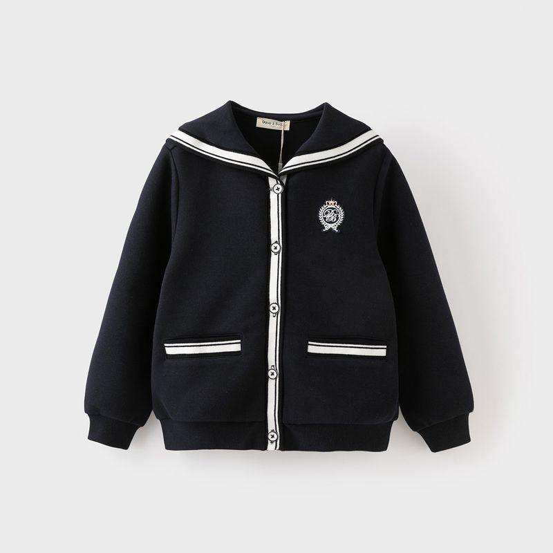 David Bella Girls  Knitted Jacket Children s College Style Knitwear Spring New Girls  Clothing Children s Tops Navy Blue [Ready Stock] 110