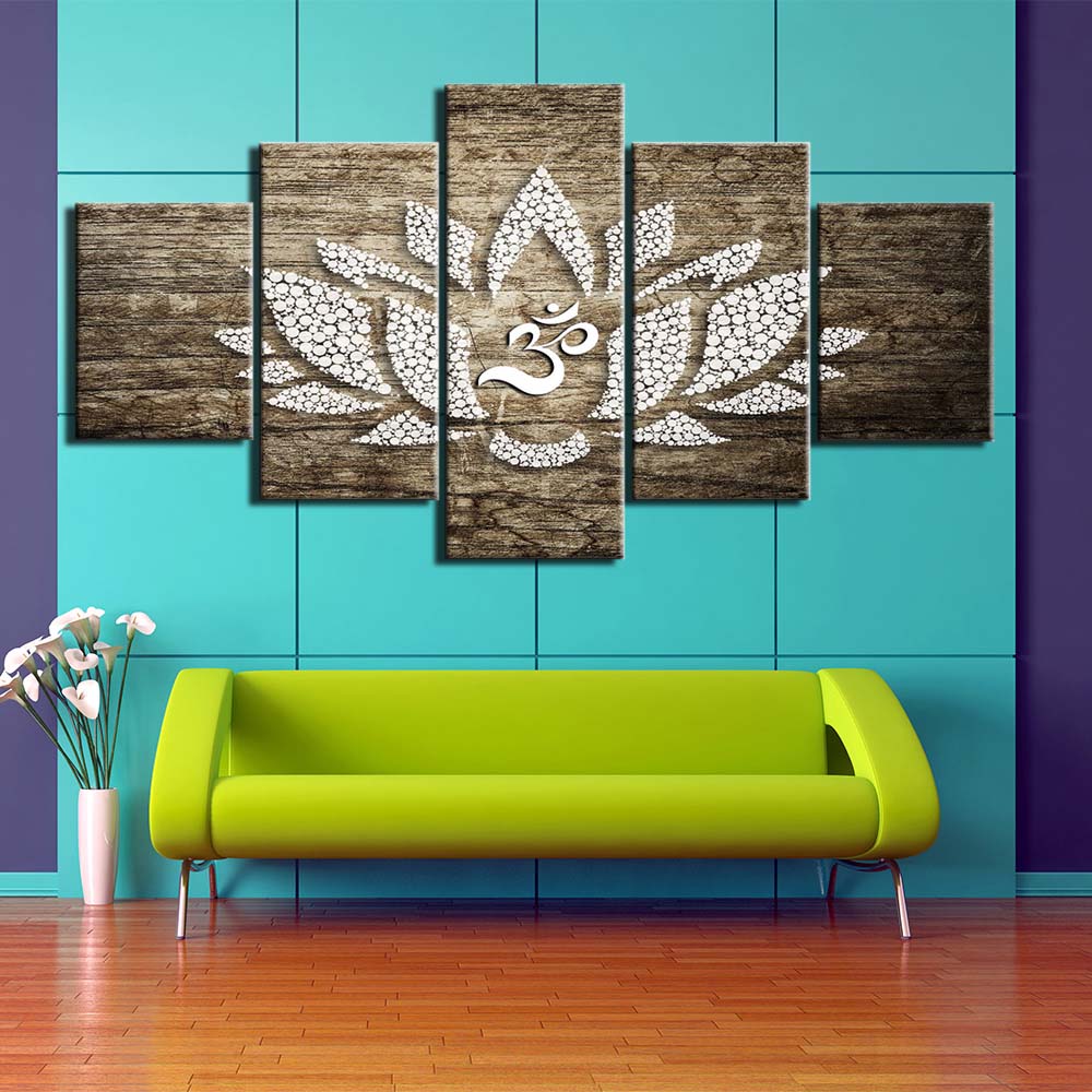 Islamic Wall Art 5 Panels Pictures Lotus Religion Canvas Painting Posters and Prints For Living Room Home Decor F2657 No Frame
