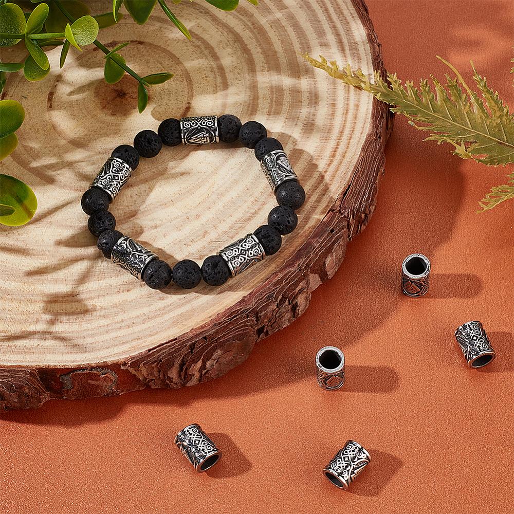 10Pcs 304 Stainless Steel European Beads, Large Hole Beads, Column, Antique Silver, 12x9mm, Hole: 6mm
