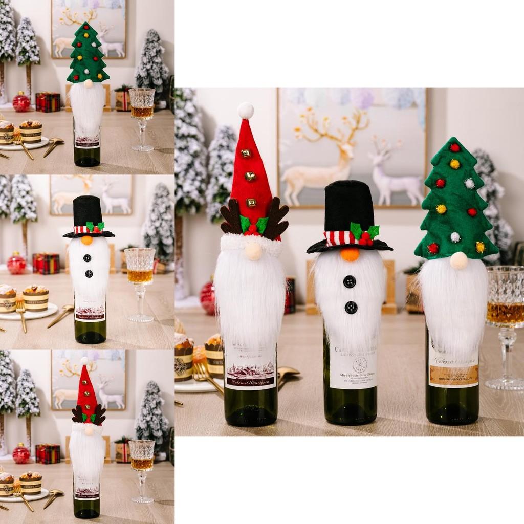 Santa Whimsical Hat And Antlers Wine Bottle Cover For Charming Festivities Christmas