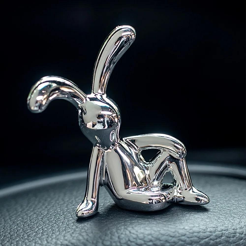 1PC Cute Rabbit Decorative Ornaments Eco-friendly Plastic Cartoon Car Interior Decoration Electroplating Long Eared Rabbit
