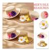 Foldable Flat Top Straw Sun Hat with Frangipani Flower Decoration for Beach Travel