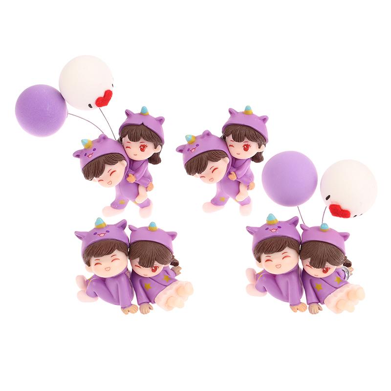 1 Çift Sevimli Yaratıcı Çizgi Film Mor Pijama Çift Araba Dekorasyonu Süsleri Oto Orta Konsol Araba İç Aksesuarları