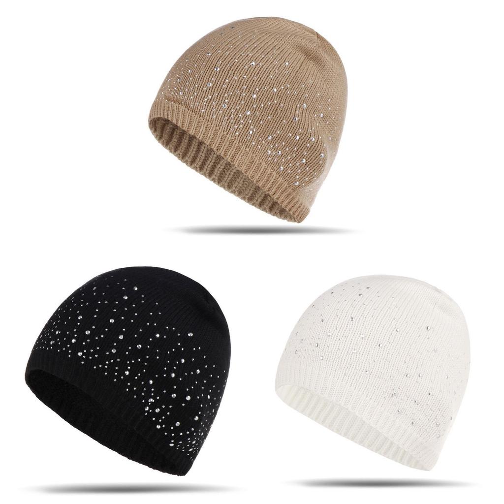 Knitted Hat For Women With Multicolor Rhinestones And Warm Wool Blend For Autumn Winter Fashion