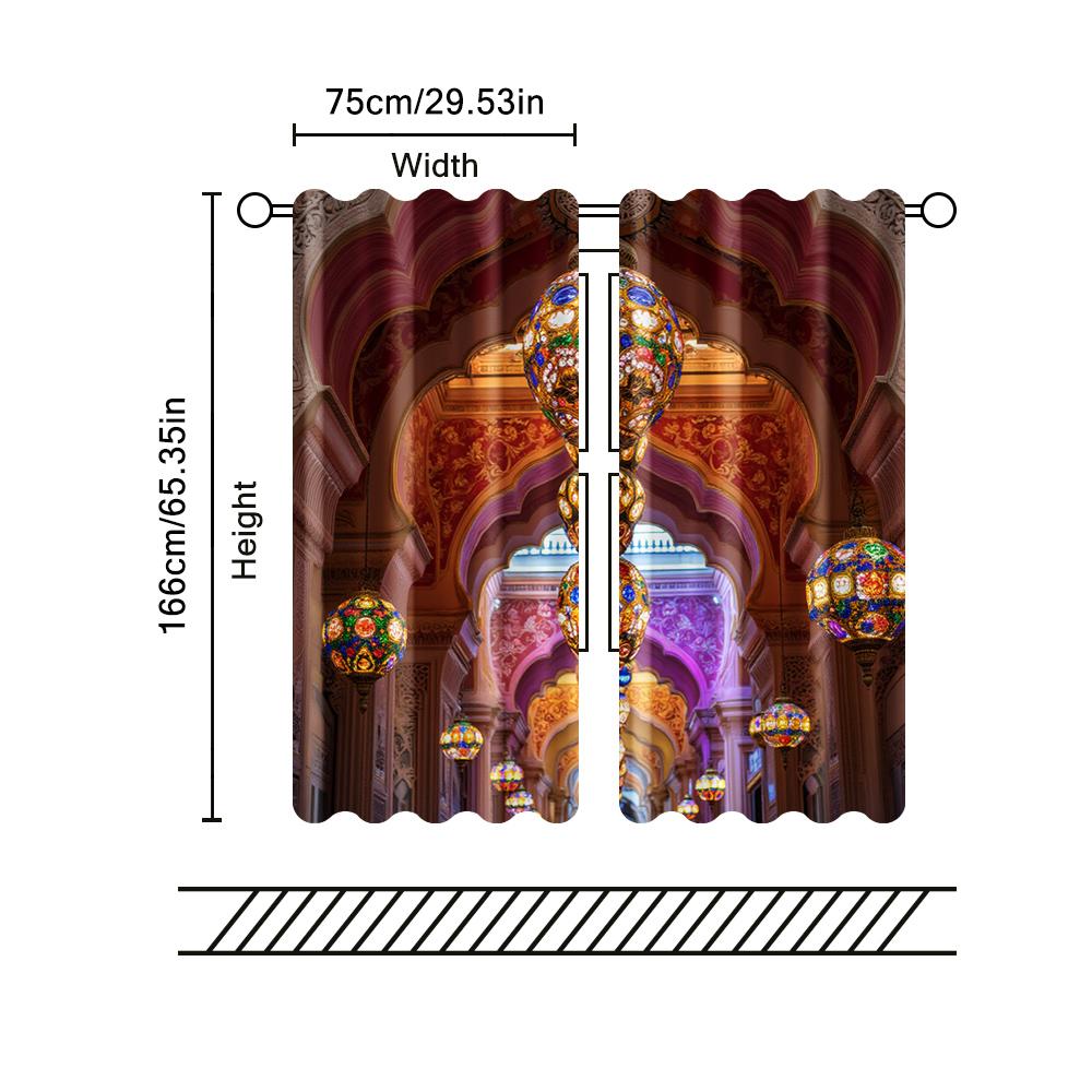 2 Pcs, Filtering Curtains (excluding Rods, Non-movable, Without Batteries) Indian-Inspired1 for Use In Bedrooms and Living Rooms