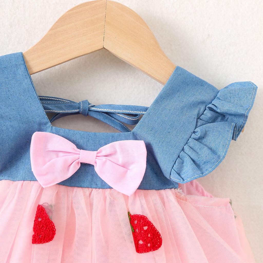 Baby Mädchenkleid Sommer Kirsch-Netz Mädchenkleid Süßes Strand-Babykleid Baby Mädchen Kleidung
