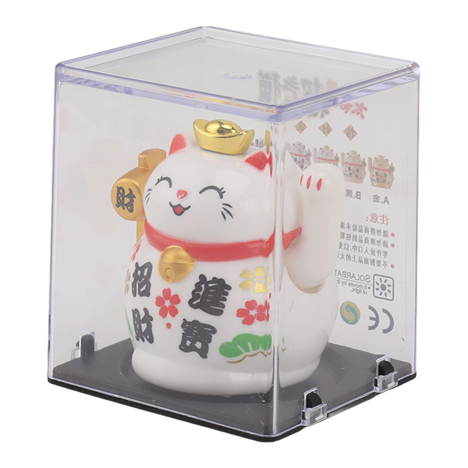 

Талісман Щасливий Кіт для дому, 2 дюйми, з сонячною панеллю, що реагує, Фігурка Щасливого Кішки-Удачі для столу, полиці, білий білий