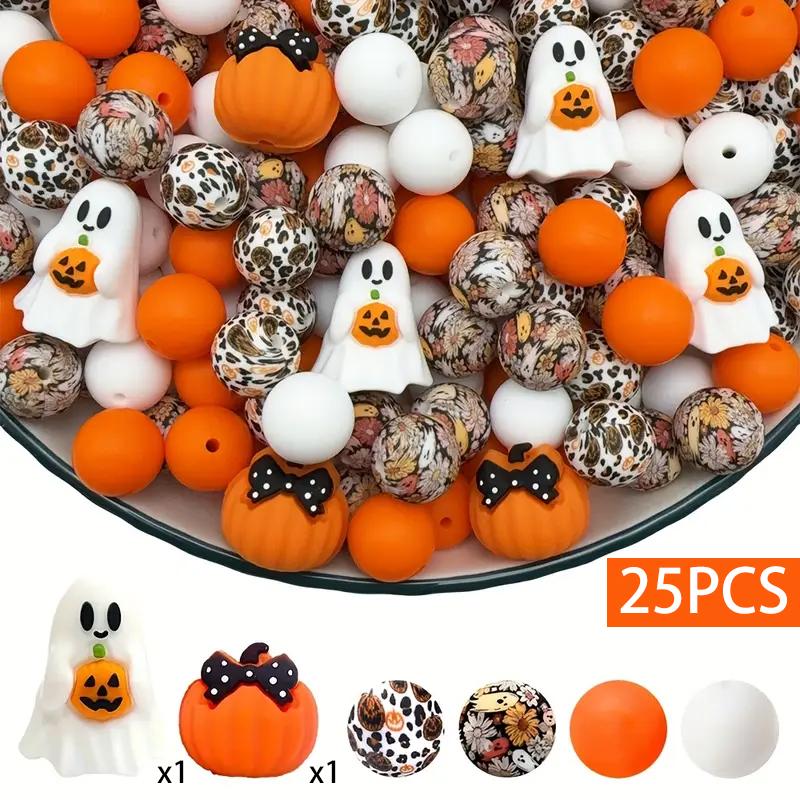 25PCS Multi-Size Halloween-Themed Silicone Beads Set, Perfect for DIY Craft Projects Like Keychains, Necklaces, Bracelets & More