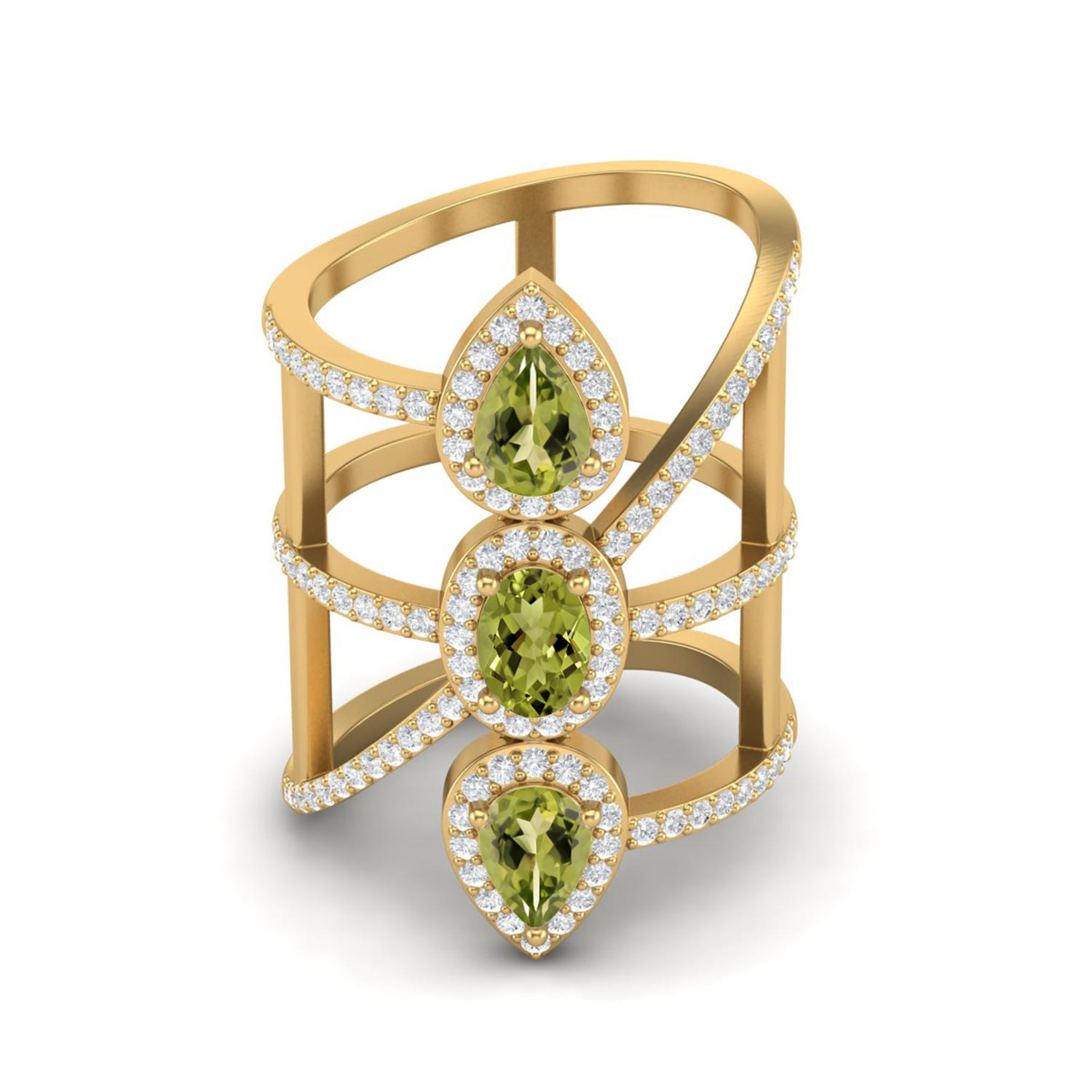 

2.7 Ct Pear Peridot 925 Sterling Silver Gold Vermeil Vertical Long Finger Women Wedding Ring 12