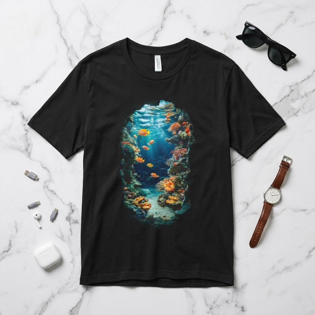 Coral Reef T-Shirt: Underwater Ocean Life Tee, Gift for Scuba Diver, Tropical Fish Graphic