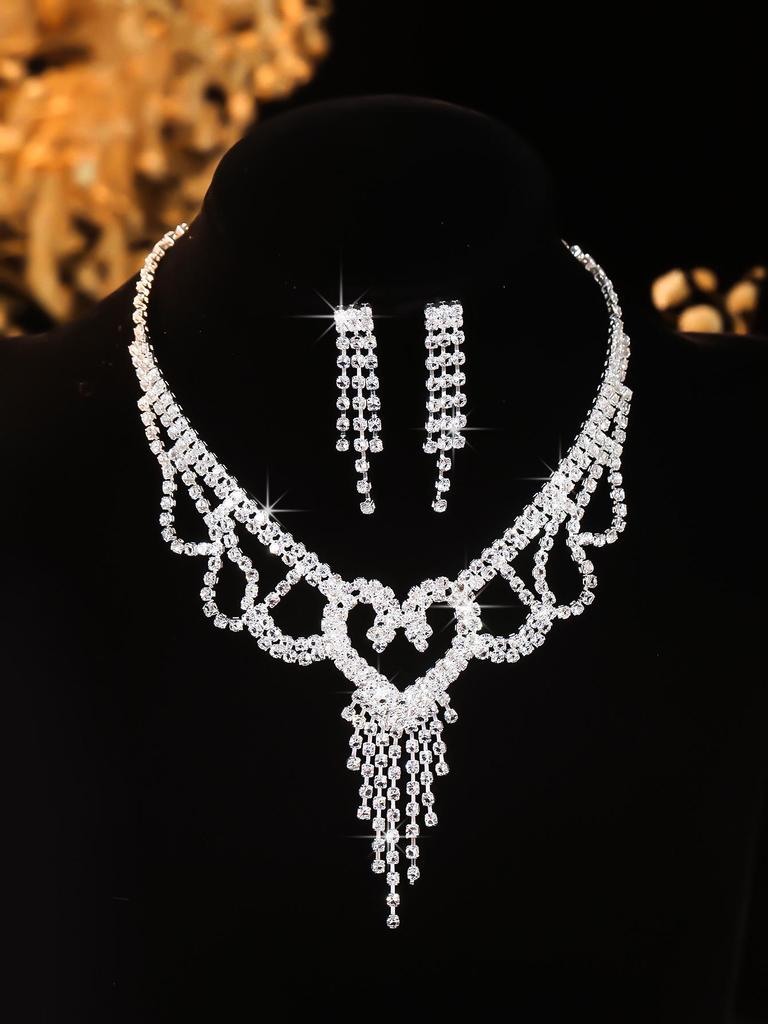 Elegant Rhinestone Zirconia Necklace & Jewelry Set for Bridal & Evening Wear
