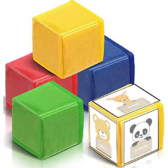 Yilloog 4 Pcs Large Foam Dice with Pockets DIY Education Playing Game Dice Soft Dice Kids Infant Early Education Cube Learning Teaching Stacking