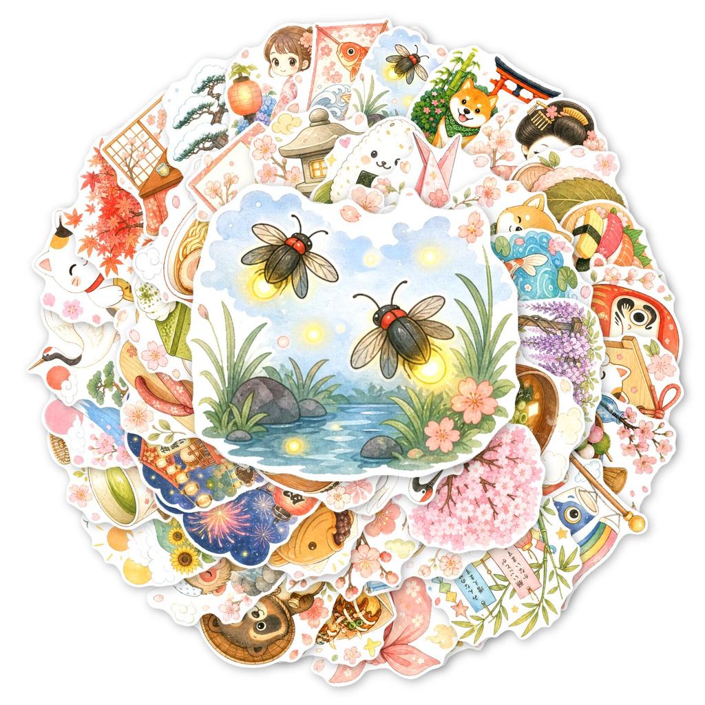 50Pcs/Set Watercolor Wafu Japanese Culture & Art Stickers DIY Fashion Doodle Decals Stickers