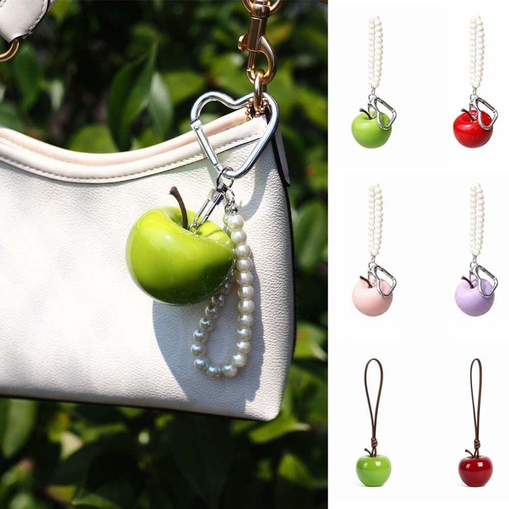 Red Fruit Bag Charm Resin Craft Pearl Key Ring Heart Pendant Fruit Key Chain Holiday Party