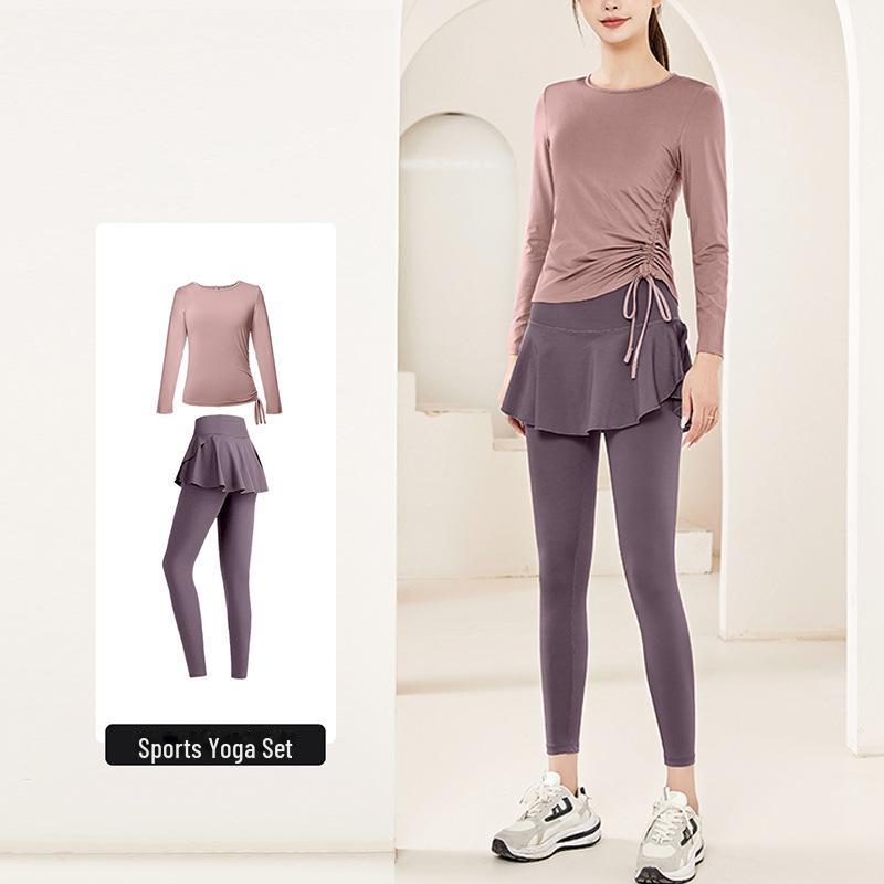 

Комплект из двух частей женской юбки для йоги: Спортивная футболка с длинным рукавом для бега, фитнеса и пилатеса S