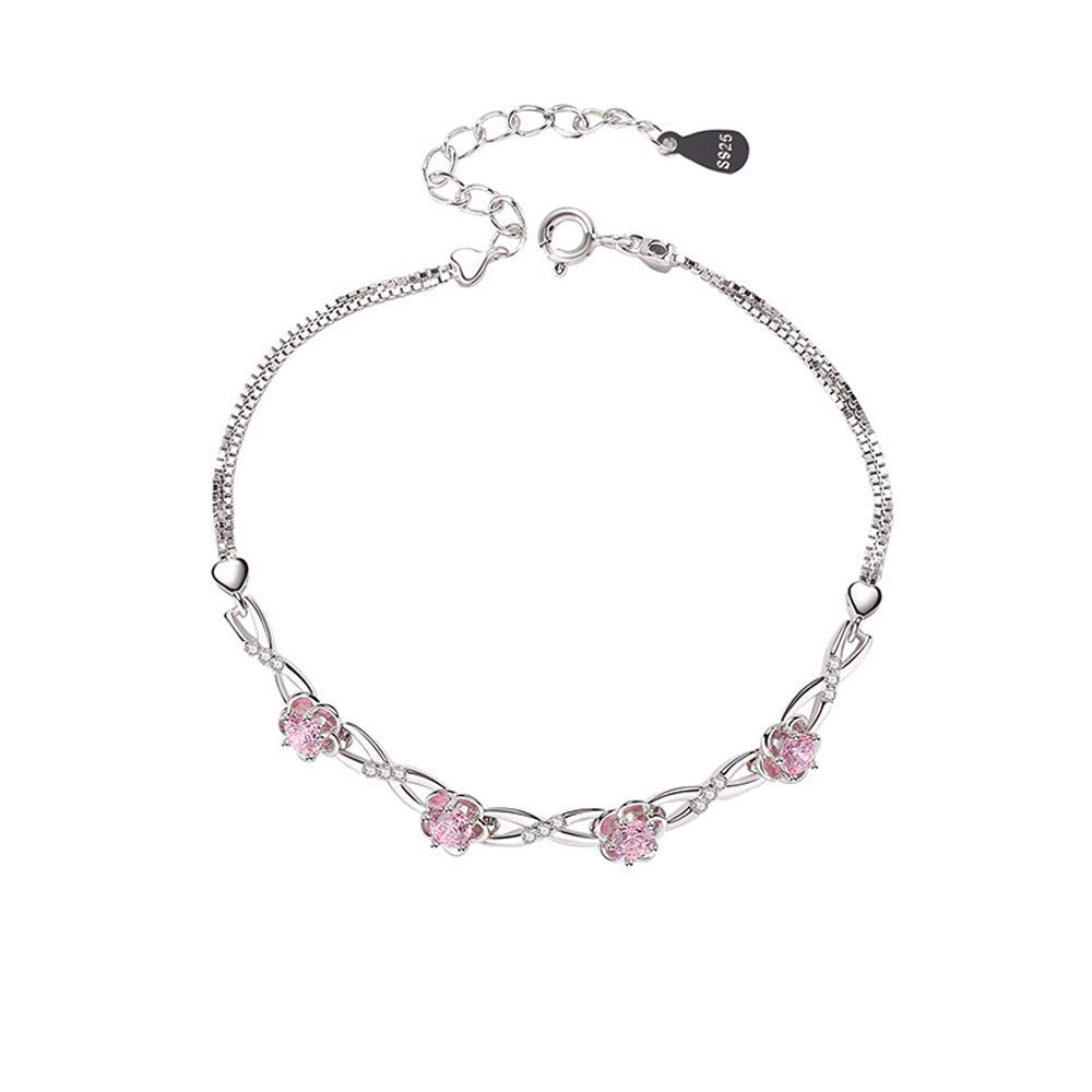 

Bracelet Cherry Blossom Luxury Ruby 925 Sterling Silver Popular Cherry Blossom Motif Bracelet Jewelry Comes with Exclusive Box Women s (White Gold)