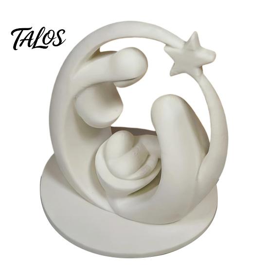 Small Desktop Art 3D Printed Holy Family Ornament, Abstract Crescent Sculpture with Statue Star, Religious Decoration for Christmas Fireplace