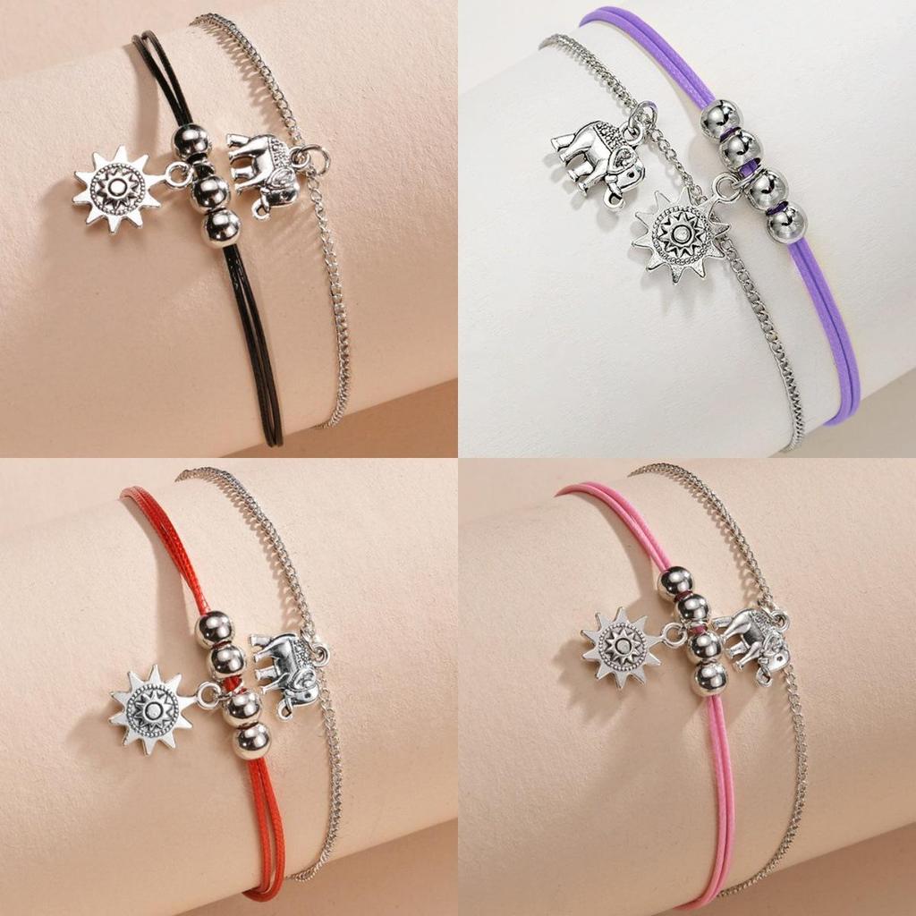Bohemian Three-Layer Elephant & Sun Charm Anklet
