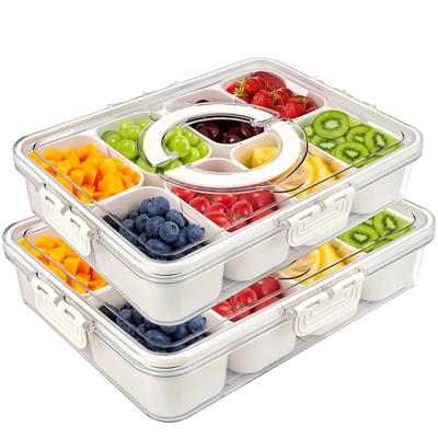 Divided Serving Tray with Lid and Handle, Portable Snackle Box for Party, Veggies, Snack, Fruit, Nuts, Candy, Christmas Picnic