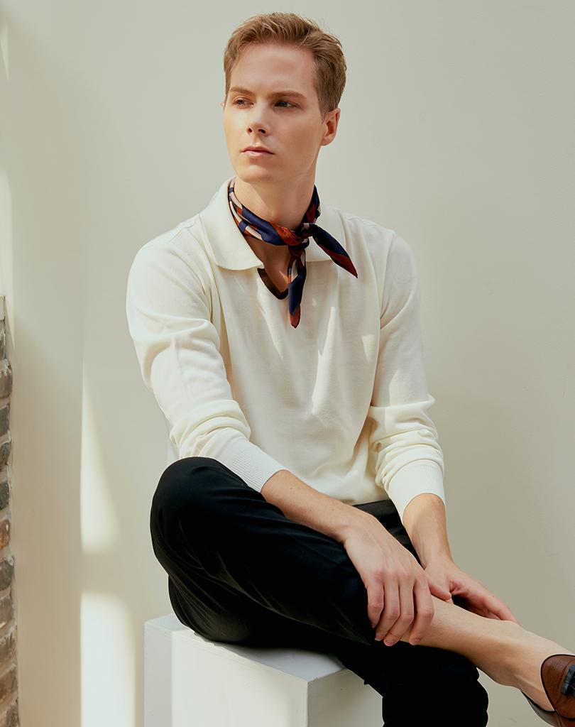DEVERRMAN V-Neck Contrast Polo Knit (White)
