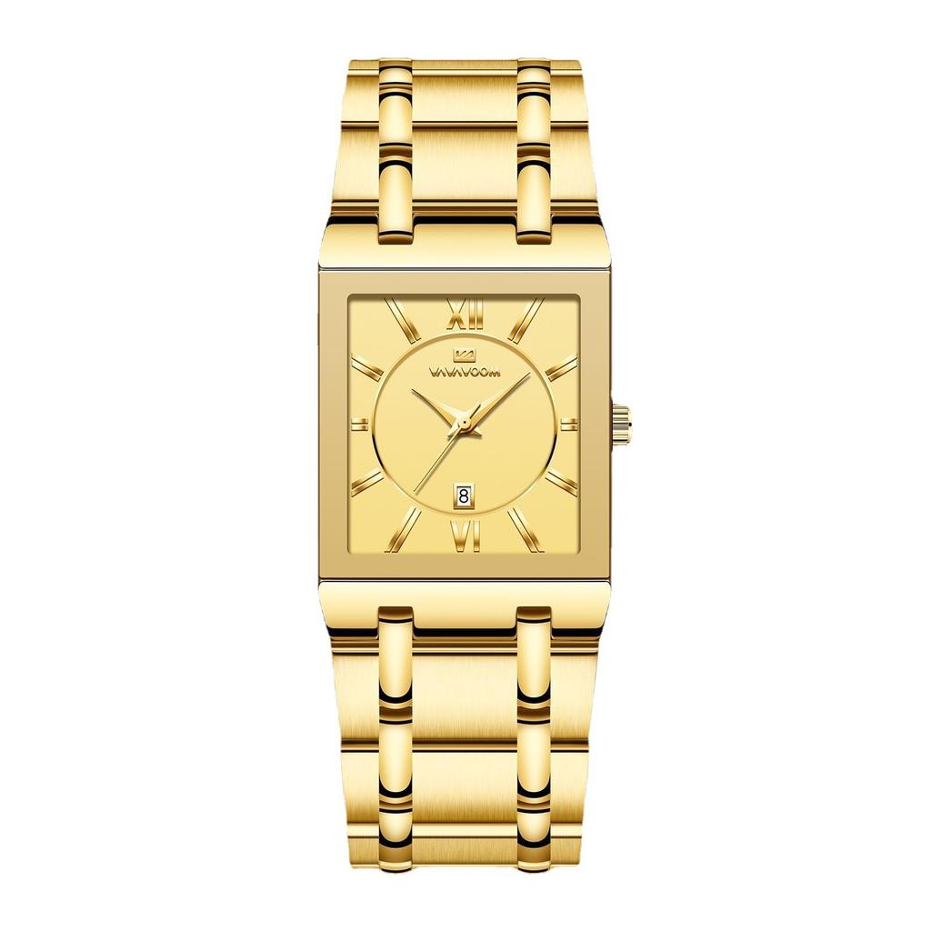 Business Calendar Quartz Waterproof Watch Small Gold Nugget Square Men's Steel Belt Watch Live Source Watch