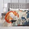 Japanese Crane Blanket Japanese Waves Throw Blanket Stuff Decor Merch Cozy Flannel Soft Warm Plush Lightweight Bedding Gifts
