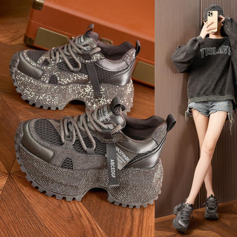 Platform Dad Shoes Women's 2025 Autumn and Winter New Full Diamond Fashion Casual Shoes Non-slip Versatile Single Shoes Inner Height Increase Women'