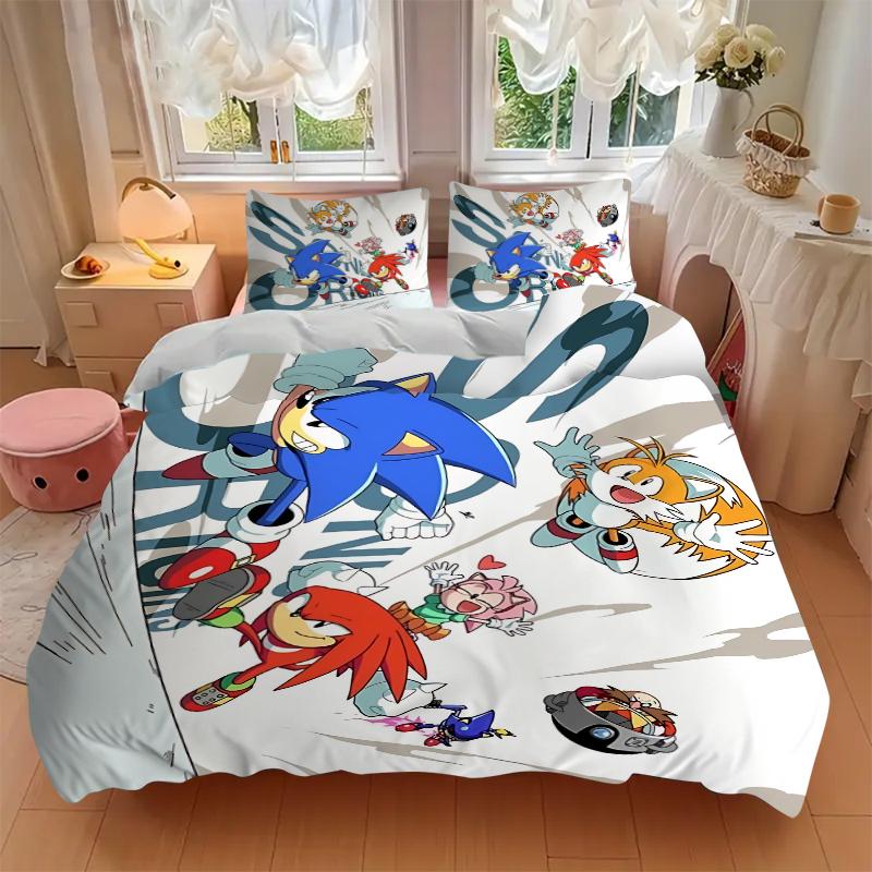 Sonic Friends Printed 3pcs Bedding Set Soft Microfiber 1 Duvet Cover And 2 Pillowcases Home Bedroom Decor Xmas Gift K1525