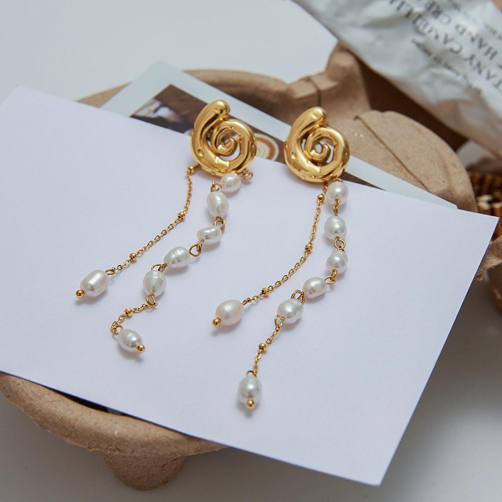 Yori Fashion Freshwater Pearl Tassel Pendant Spiral Earrings for Women 18k PVD Plated Summer Jewelry 2025