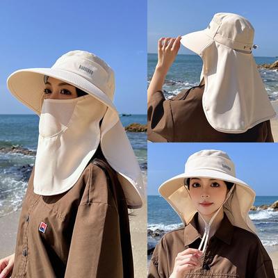 Sommer Damen Hut mit breiter Krempe UV-Schutz Fischerhut mit Loch für Pferdeschwanz Wasserdichter Bucket Hat Outdoor Atmungsaktive Sonnenschutzkappe