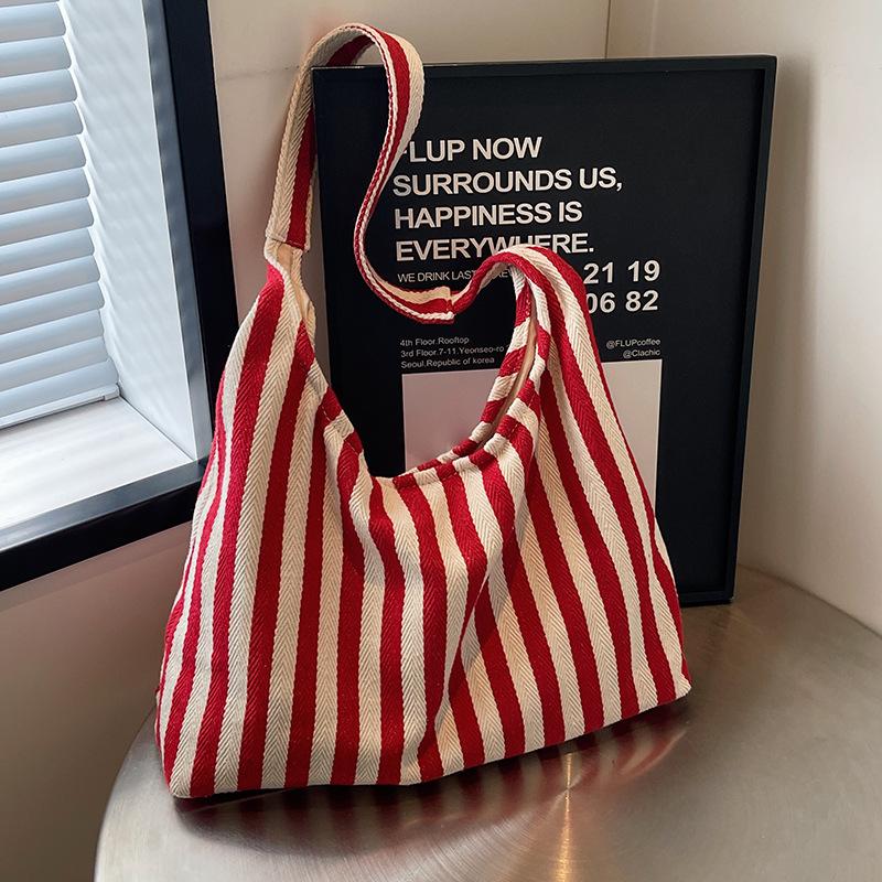 Striped Handbag Shoulder Large Capacity Casual Bag New Women's Bag Tote Bucket Bag Large Capacity Canvas Tote Bag