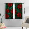 2pcs,2D Plane Printing Curtain Popular Red Poinsettias_ Holly_ Snowflakes & Ornaments Versatile Durable Polyester (without Rod)