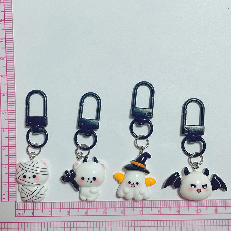 Cute Little Ghost Dark Demon Animals Resin Halloween Keychain For Women Keyring Bag Charm Pendant Car Key Accessories