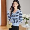 Women's Striped Color Block Hooded Wool Blend Cardigan