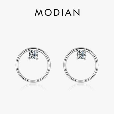 Modian 925 Sterling Silver Vintage Circle Fashion Minimalist Dazzling Stud Earrings For Women Wedding Fine Jewelry Gift
