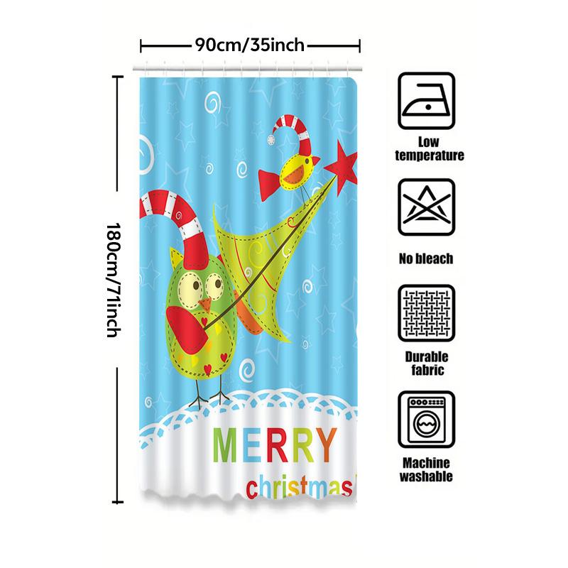 Tu Festive Bird Shower Curtain Christmas Pattern Waterproof Bathroom Decor Holiday Home Textile Cute Animal Themed Washroom Cove