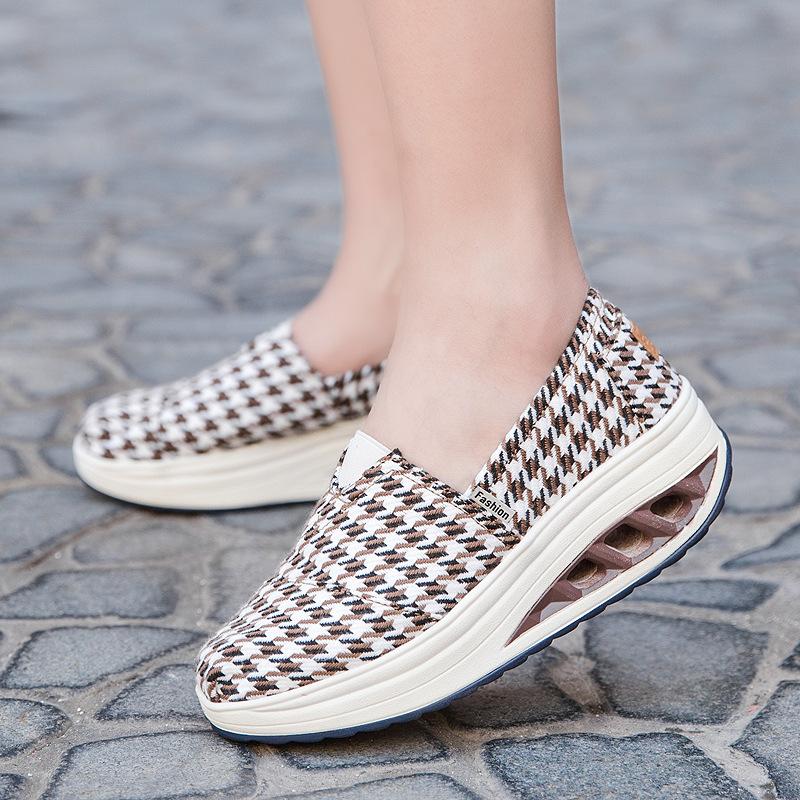 Fashion Autumn Women Woven Shoes Loafers Platform Handmade Elastic Slip on Nylon Woven Casual Wedges Shoes Lady Sneakers