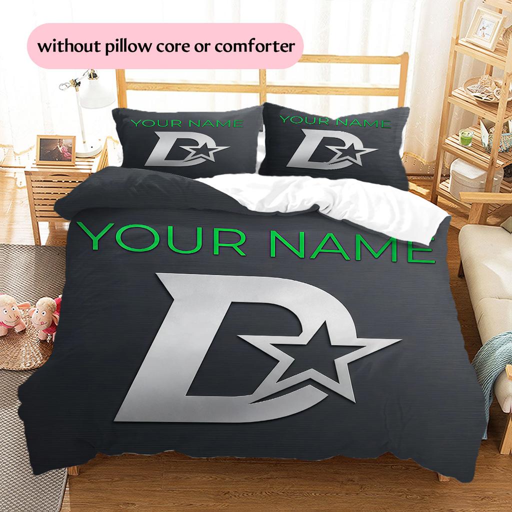 Custom Name,Dallas Stars Pattern Bedding Home Decoration Birthday Gift ( 1 Duvet Cover + 2 Pillowcase, Without Core),fan Merchandise.